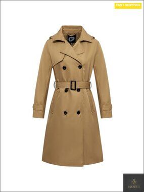 Waterproof Trench Coat Long Double Breasted Windbreaker Removable Hood